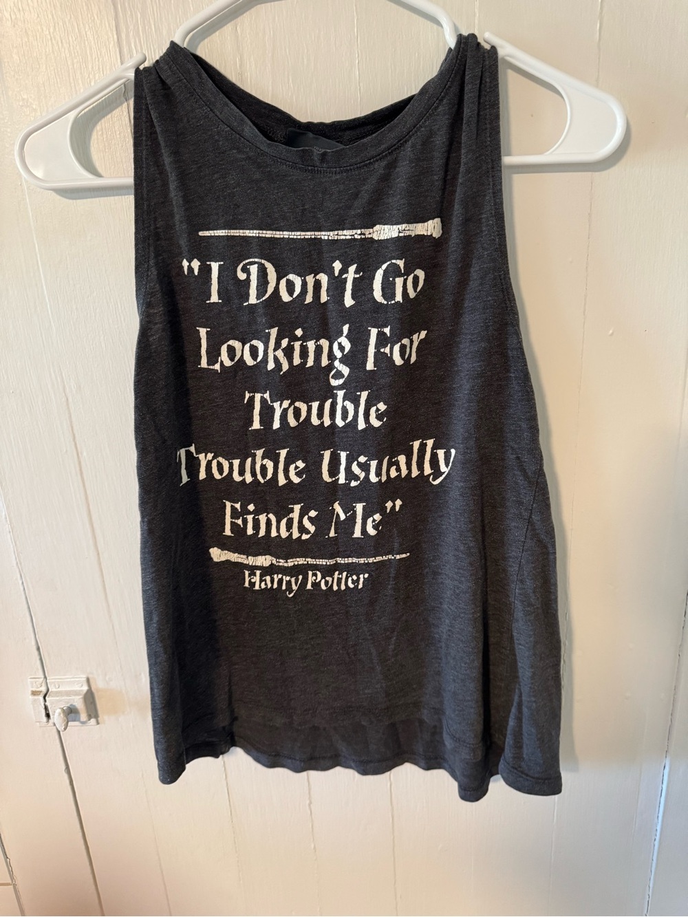 Warner Bros. Womens Black Graphic Tank Top - 'Trouble Usually Finds Me'